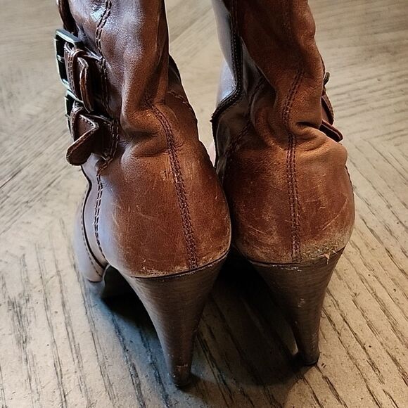 Tan Leather 4 inch heels boots River Island size 38 or 7 - Picture 8 of 13